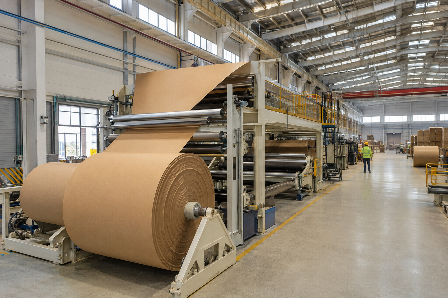 Bright corrugated board manufacturing line in a modern industrial facility